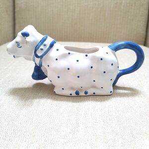 Gmundner Ceramic Milk Cow Creamer Blue Polka Dots Hand Painted